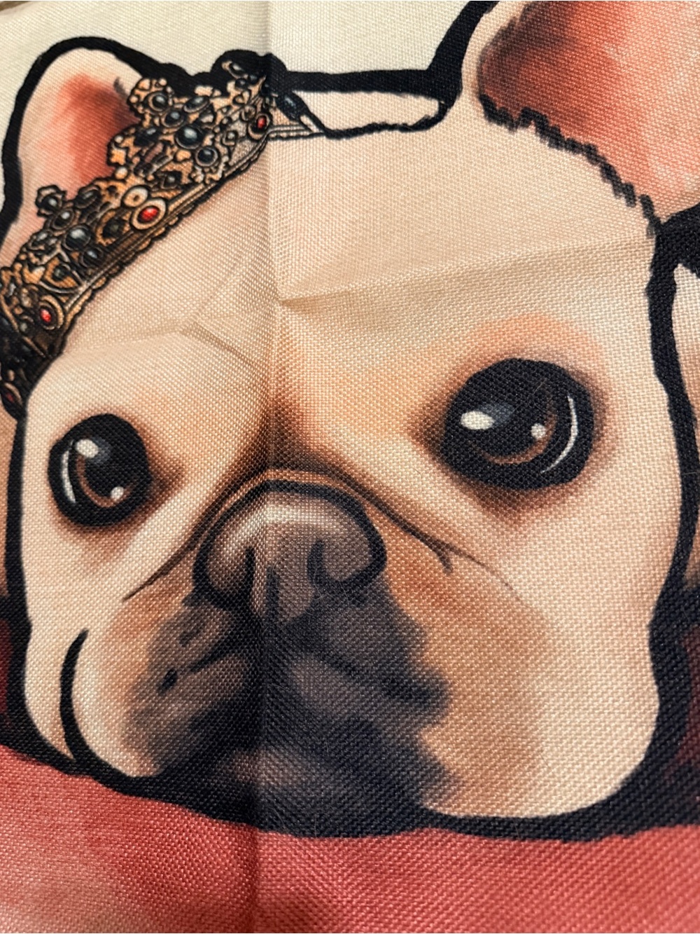 French Bulldog Crown Pillow Cover | Linen 18x18 | Cute Royal Dog Decor | Pink - Picture 5 of 10
